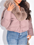 Doudoune courte style bombers matelassé à fourrure