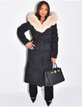 Doudoune longue à capuche fourrée