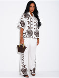 Ensemble en coton et lin à broderies pantalon et chemise