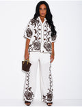 Ensemble en coton et lin à broderies pantalon et chemise