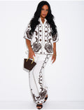 Ensemble en coton et lin à broderies pantalon et chemise
