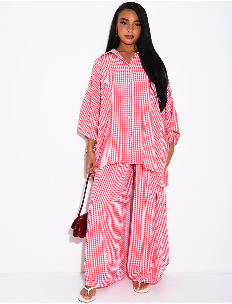 Ensemble chemise ample et pantalon à carreaux vichy
