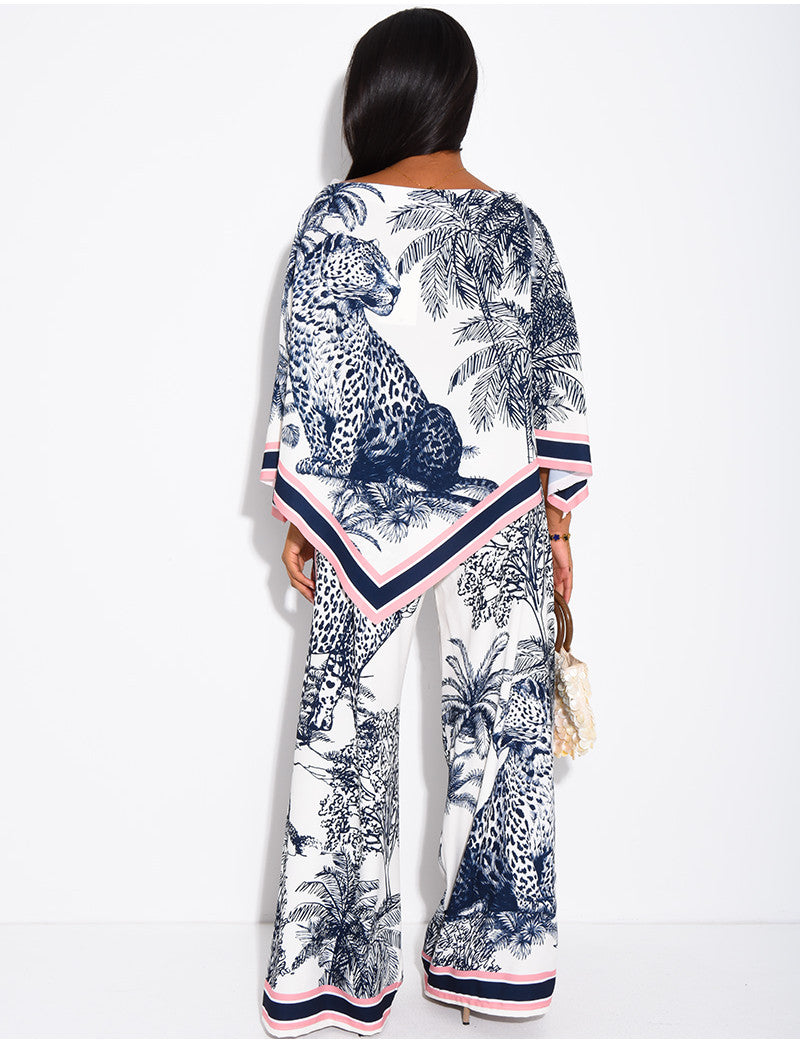 Ensemble top et pantalon fluide à motif style foulard