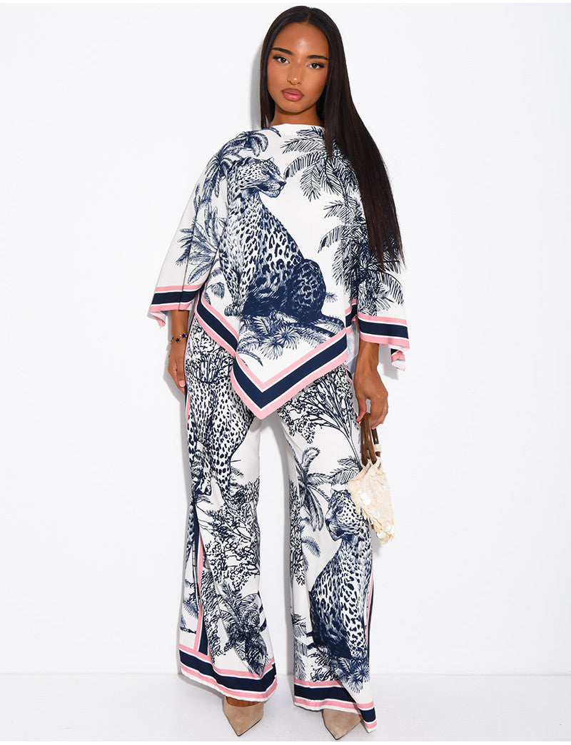 Ensemble top et pantalon fluide à motif style foulard