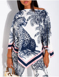 Ensemble top et pantalon fluide à motif style foulard