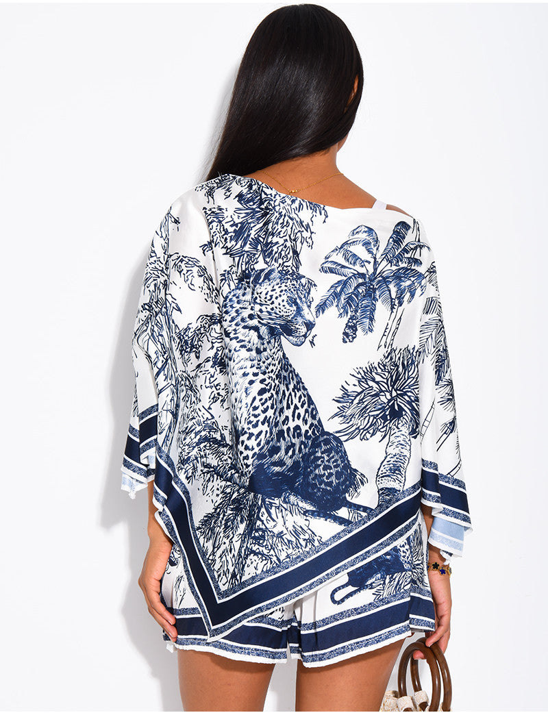 Ensemble top et short en satin à motif style foulard