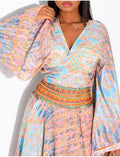 Ensemble bohème jupe longue à volants et top à nouer
