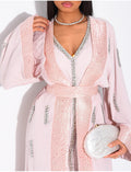 Ensemble premium robe sans manche et kimono à cristaux et bordures en tissu brocard