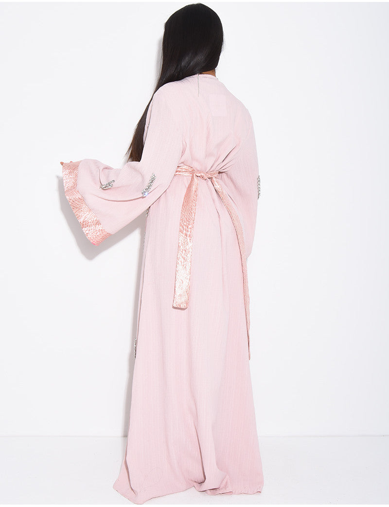 Ensemble premium robe sans manche et kimono à cristaux et bordures en tissu brocard