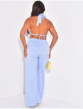 Ensemble à rayures pantalon et crop top dos nu
