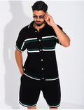 Ensemble ajouré à rayures short et chemise à boutons perle