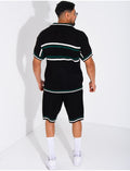 Ensemble ajouré à rayures short et chemise à boutons perle