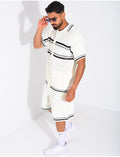 Ensemble ajouré à rayures short et chemise à boutons perle