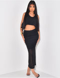 Ensemble en crochet à jupe longue et crop top