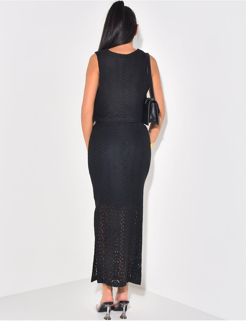 Ensemble en crochet à jupe longue et crop top