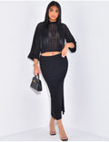Ensemble jupe et pull ajouré en laine