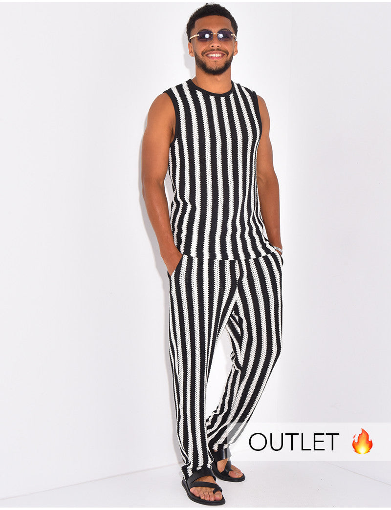 Ensemble ajouré pantalon et t-shirt sans manches à rayures