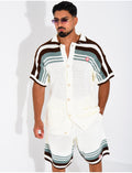 Ensemble ajouré short et chemise à bouton perle et trèfle
