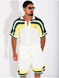 Ensemble ajouré short et chemise à bouton perle et trèfle