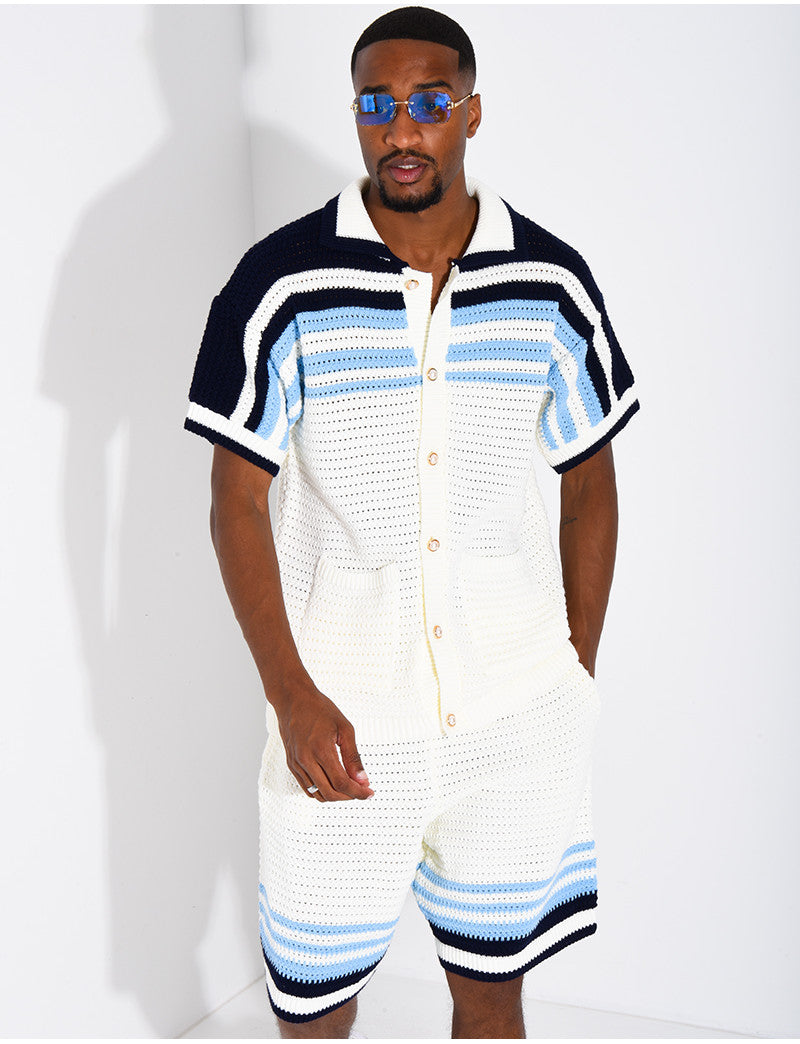 Ensemble ajouré short et chemise à boutons perle