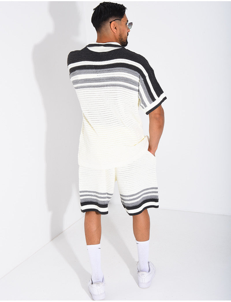Ensemble ajouré short et chemise à boutons perle