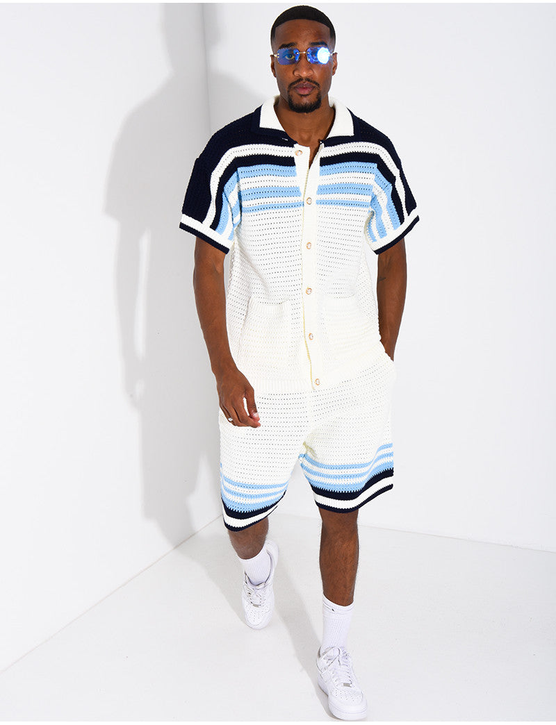 Ensemble ajouré short et chemise à boutons perle