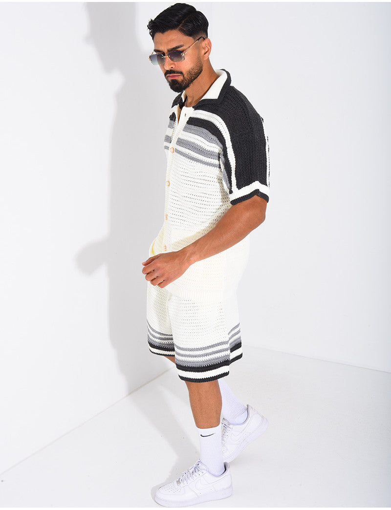 Ensemble ajouré short et chemise à boutons perle