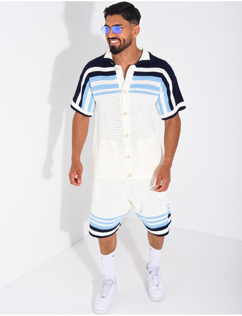 Ensemble ajouré short et chemise à boutons perle