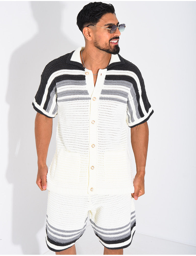 Ensemble ajouré short et chemise à boutons perle
