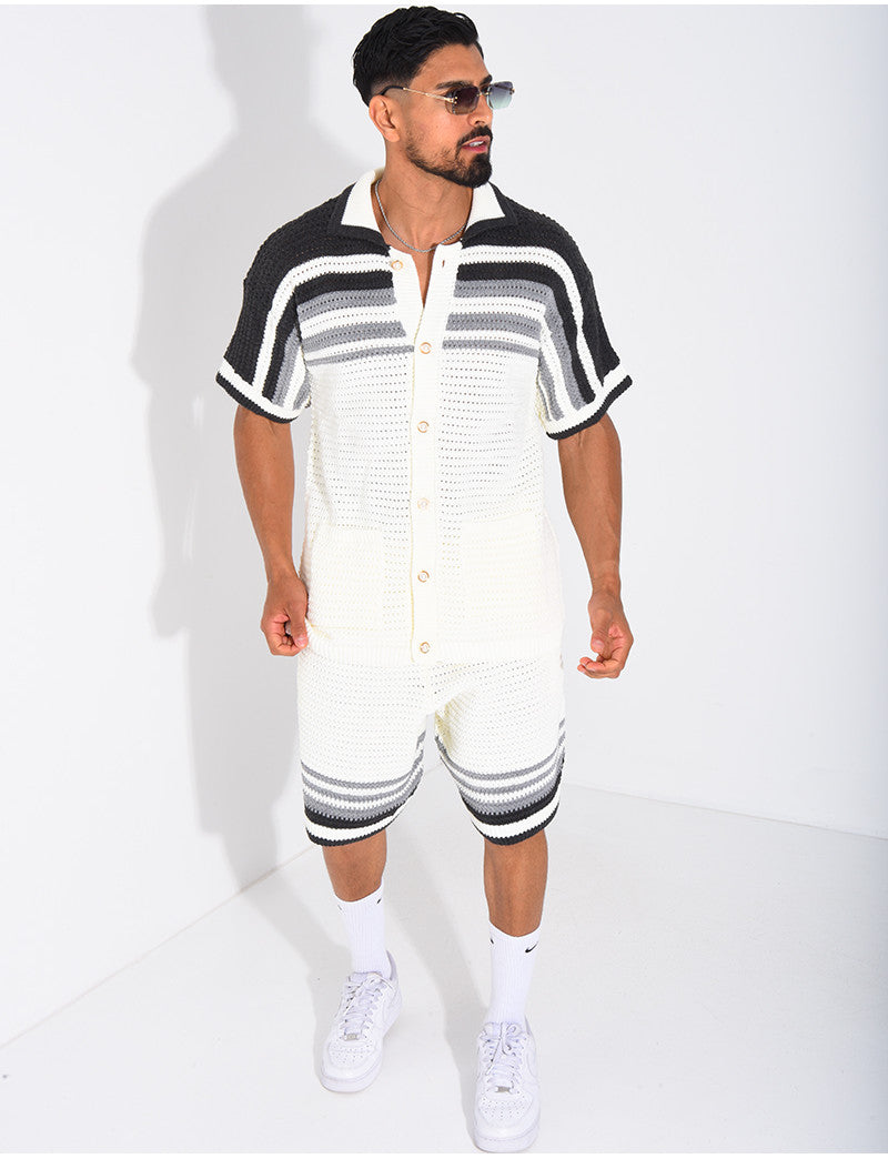 Ensemble ajouré short et chemise à boutons perle
