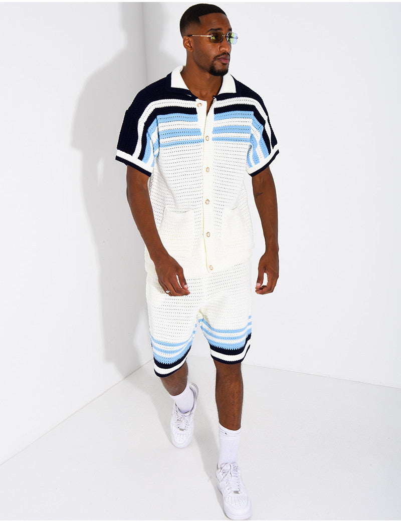 Ensemble ajouré short et chemise à boutons perle