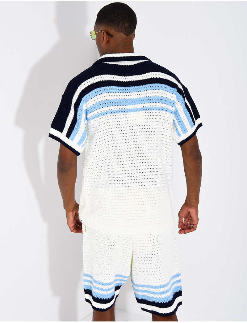 Ensemble ajouré short et chemise à boutons perle