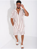Ensemble ajouré short et chemise à rayures
