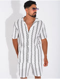 Ensemble ajouré short et chemise à rayures