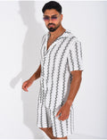 Ensemble ajouré short et chemise à rayures