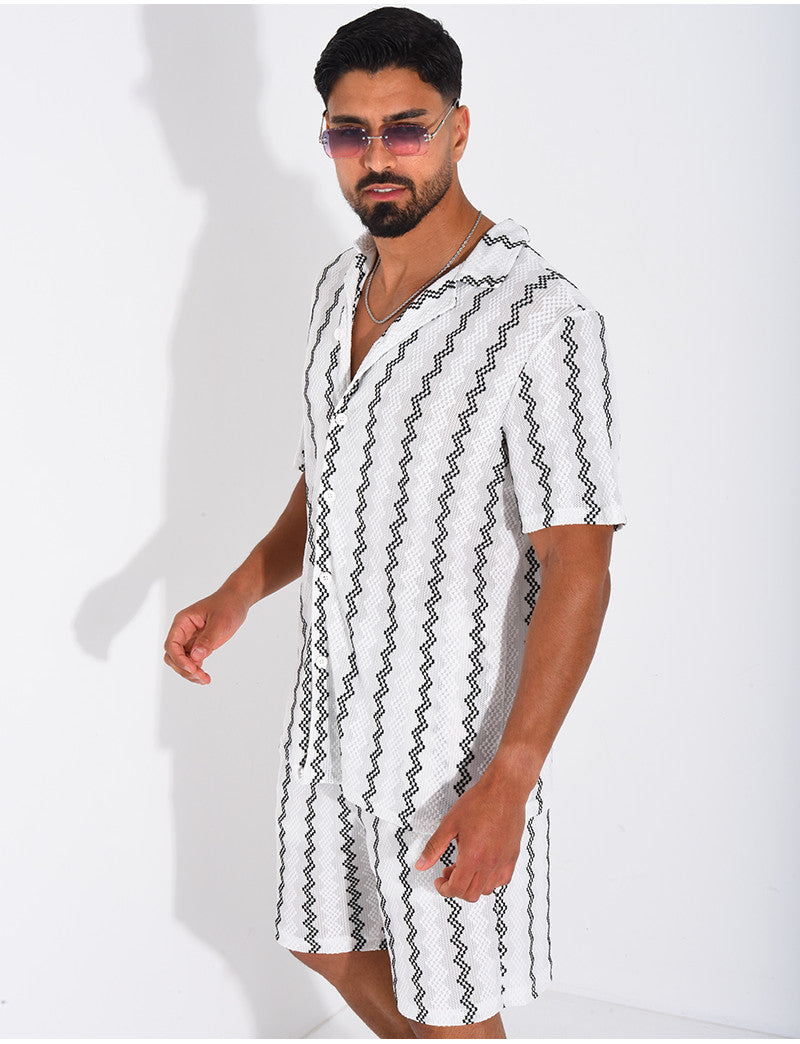 Ensemble ajouré short et chemise à rayures