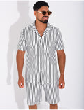 Ensemble ajouré short et chemise à rayures