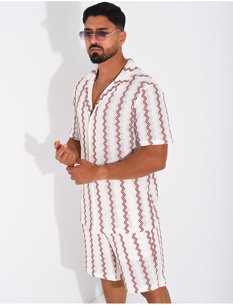 Ensemble ajouré short et chemise à rayures