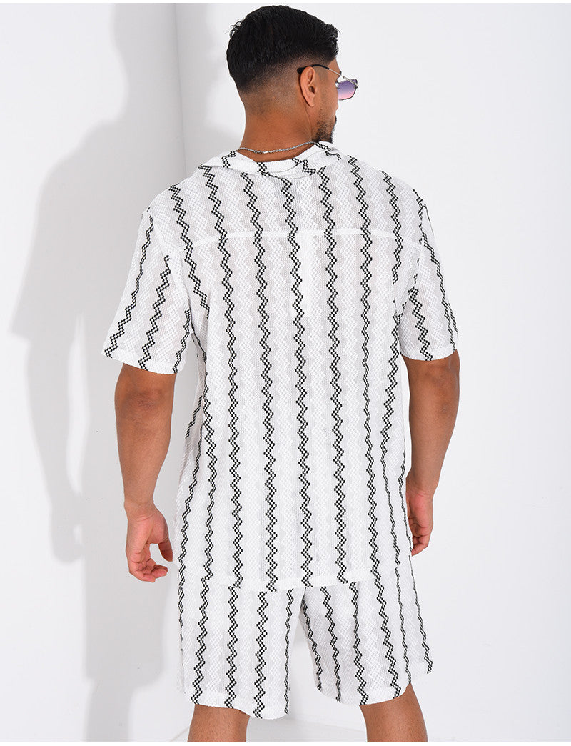 Ensemble ajouré short et chemise à rayures