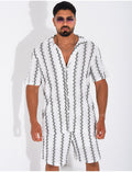Ensemble ajouré short et chemise à rayures