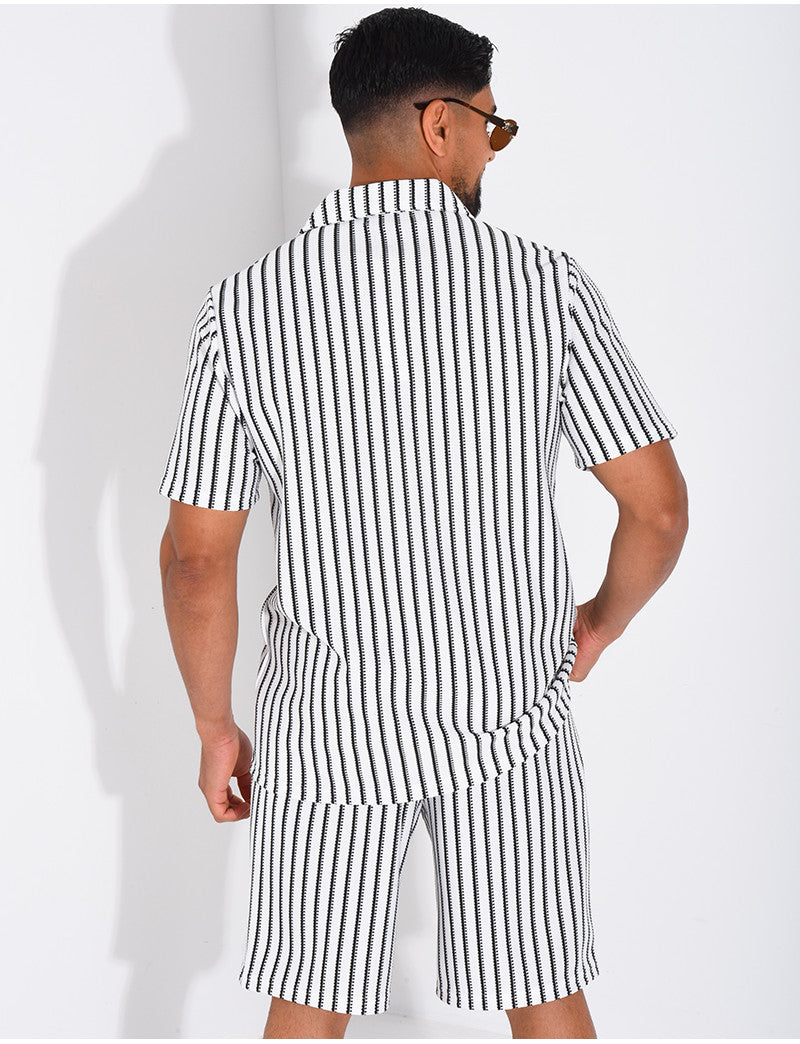 Ensemble ajouré short et chemise à rayures