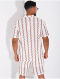 Ensemble ajouré short et chemise à rayures