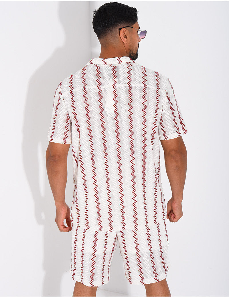 Ensemble ajouré short et chemise à rayures