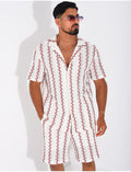 Ensemble ajouré short et chemise à rayures