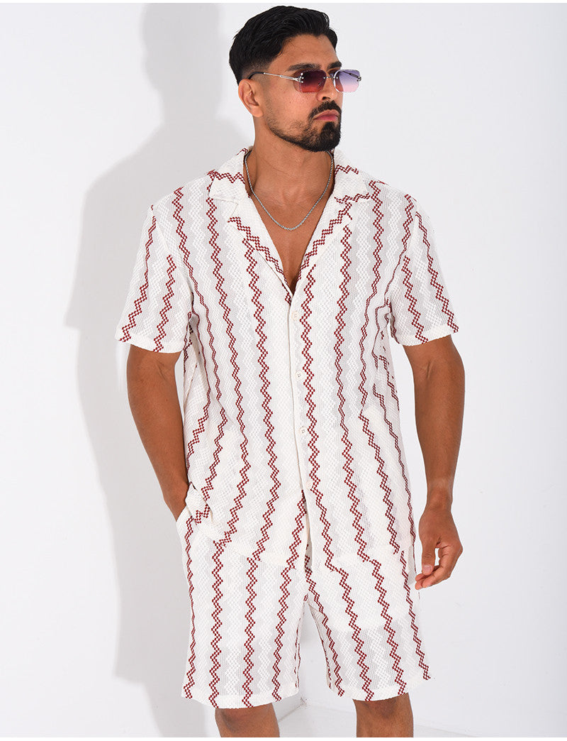 Ensemble ajouré short et chemise à rayures