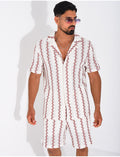 Ensemble ajouré short et chemise à rayures