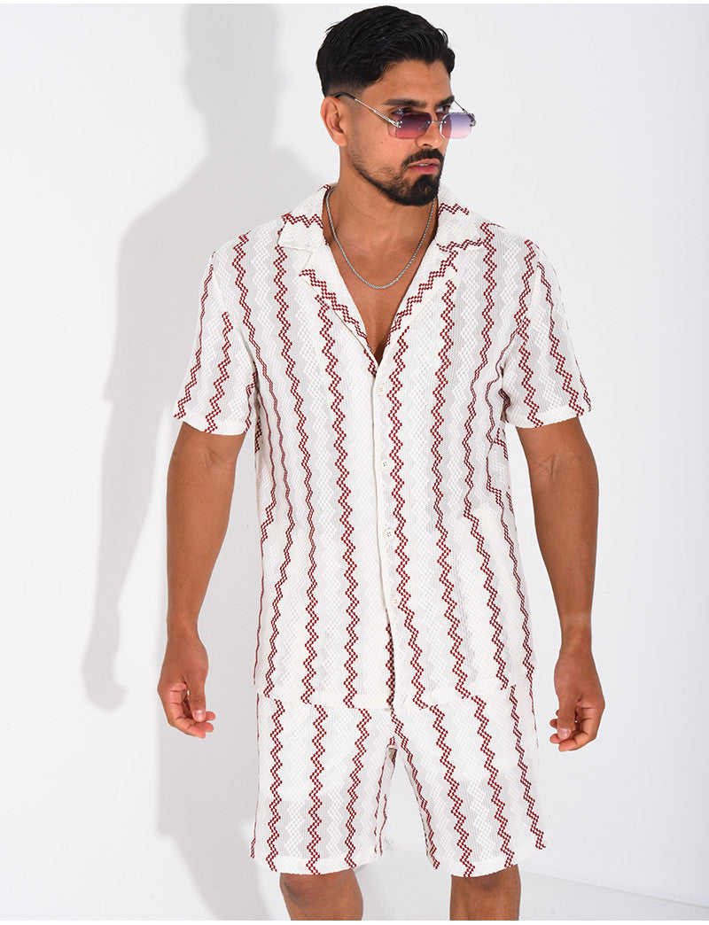 Ensemble ajouré short et chemise à rayures