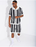 Ensemble ajouré short et chemise manches courtes à rayures