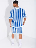 Ensemble ajouré short et chemise manches courtes à rayures