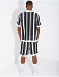 Ensemble ajouré short et chemise manches courtes à rayures